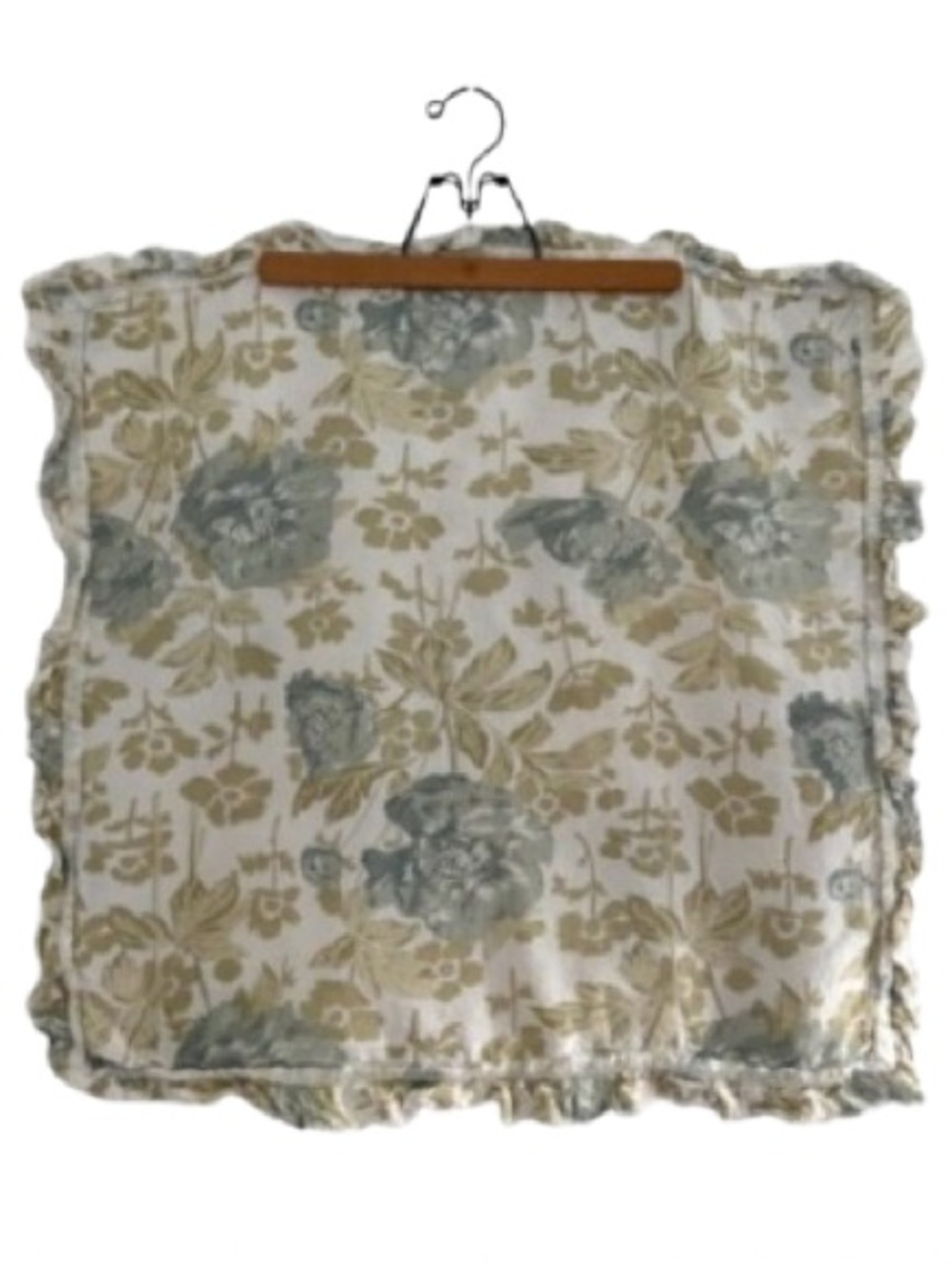 Soft Surroundings Green Floral 100% Linen Pillow Cover Pillowcase Ruffle Coastal